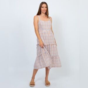 Madewell Checkered Midi Dress in Blue and Tan